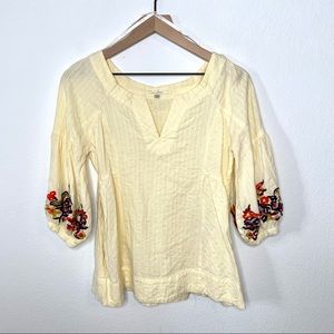 Trinity Yellow Embroidered Peasant Boho Top Size Small